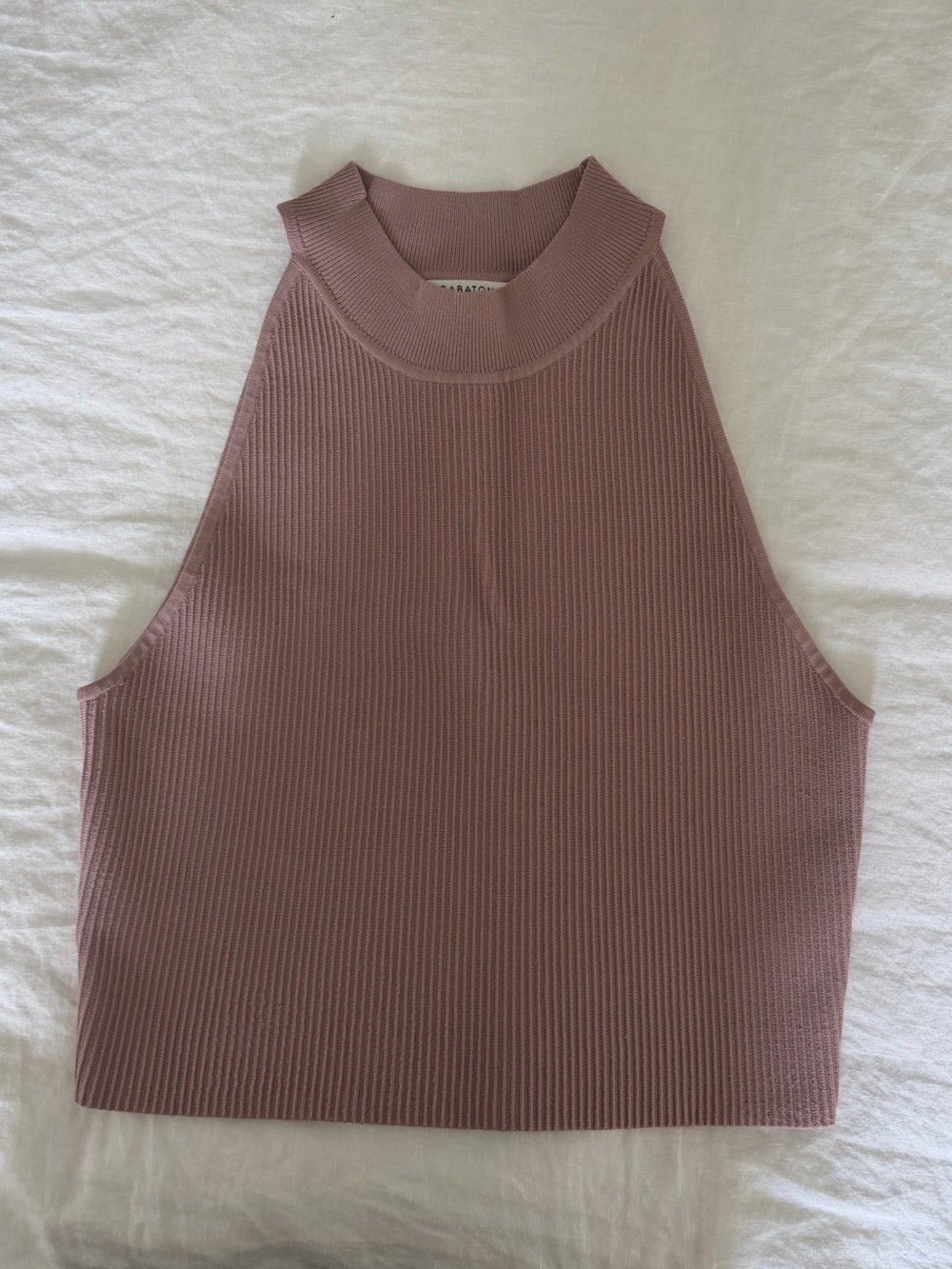 Aritzia Babaton Ribbed Mock Neck Tank in Dusty Rose